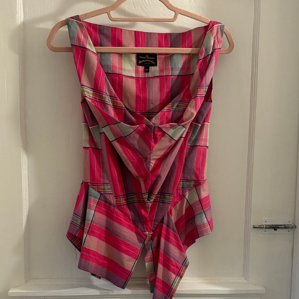 Vivienne Westwood Pink and Gray Plaid Corset Style Top